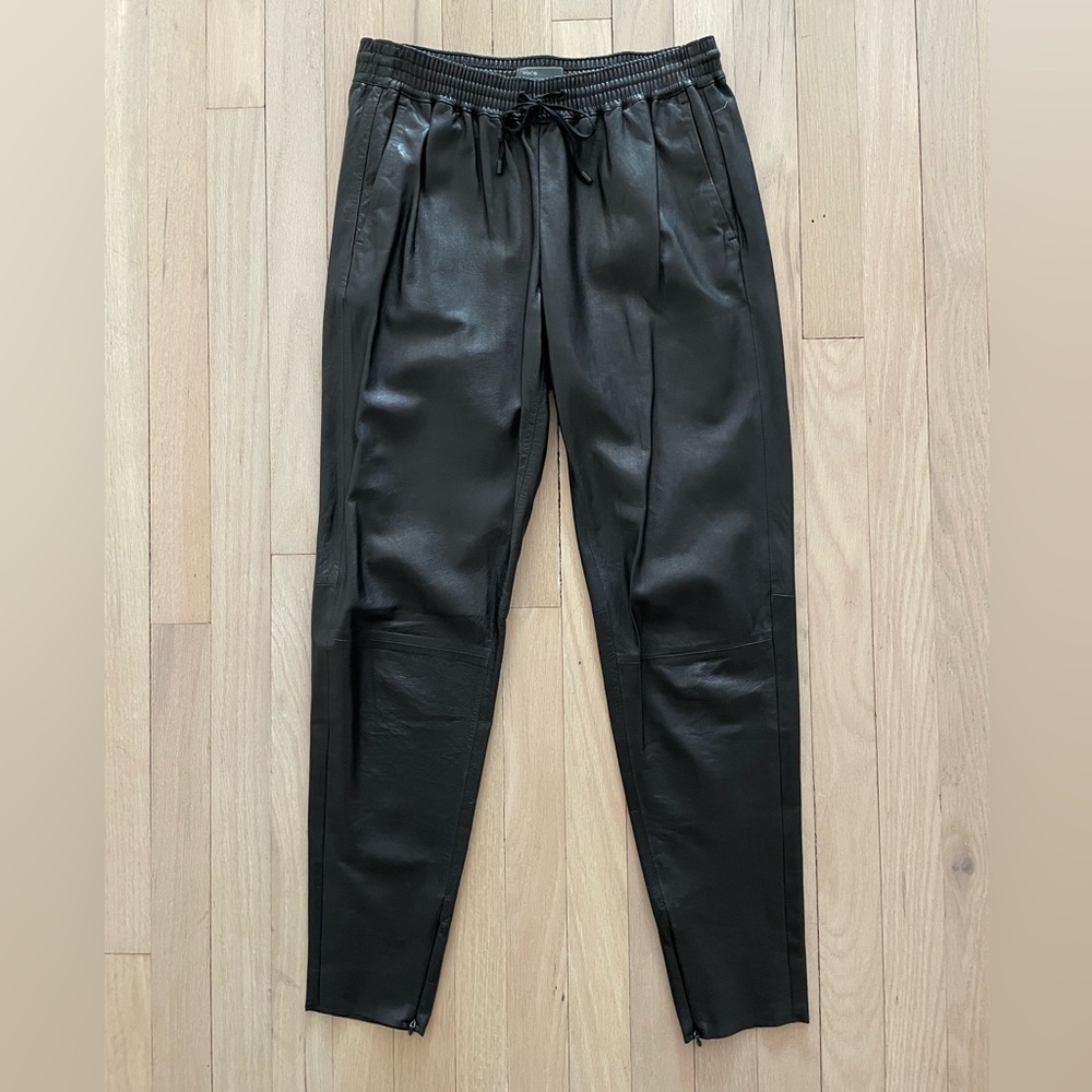 Vince lambskin black leather drawstring pants